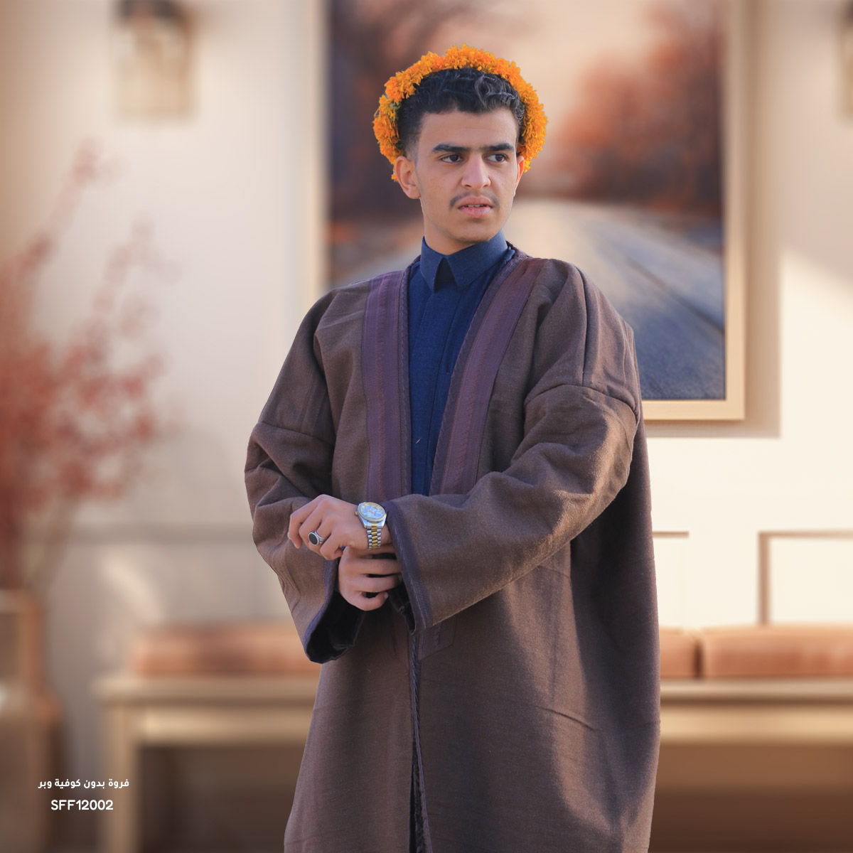 فروة شتوية رجالية بدون كوفية قماش وبر صناعة سورية – متجر شازار