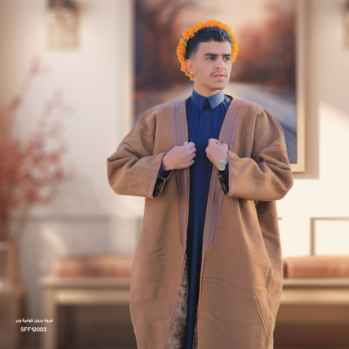 فروة شتوية رجالية بدون كوفية قماش وبر صناعة سورية – متجر شازار